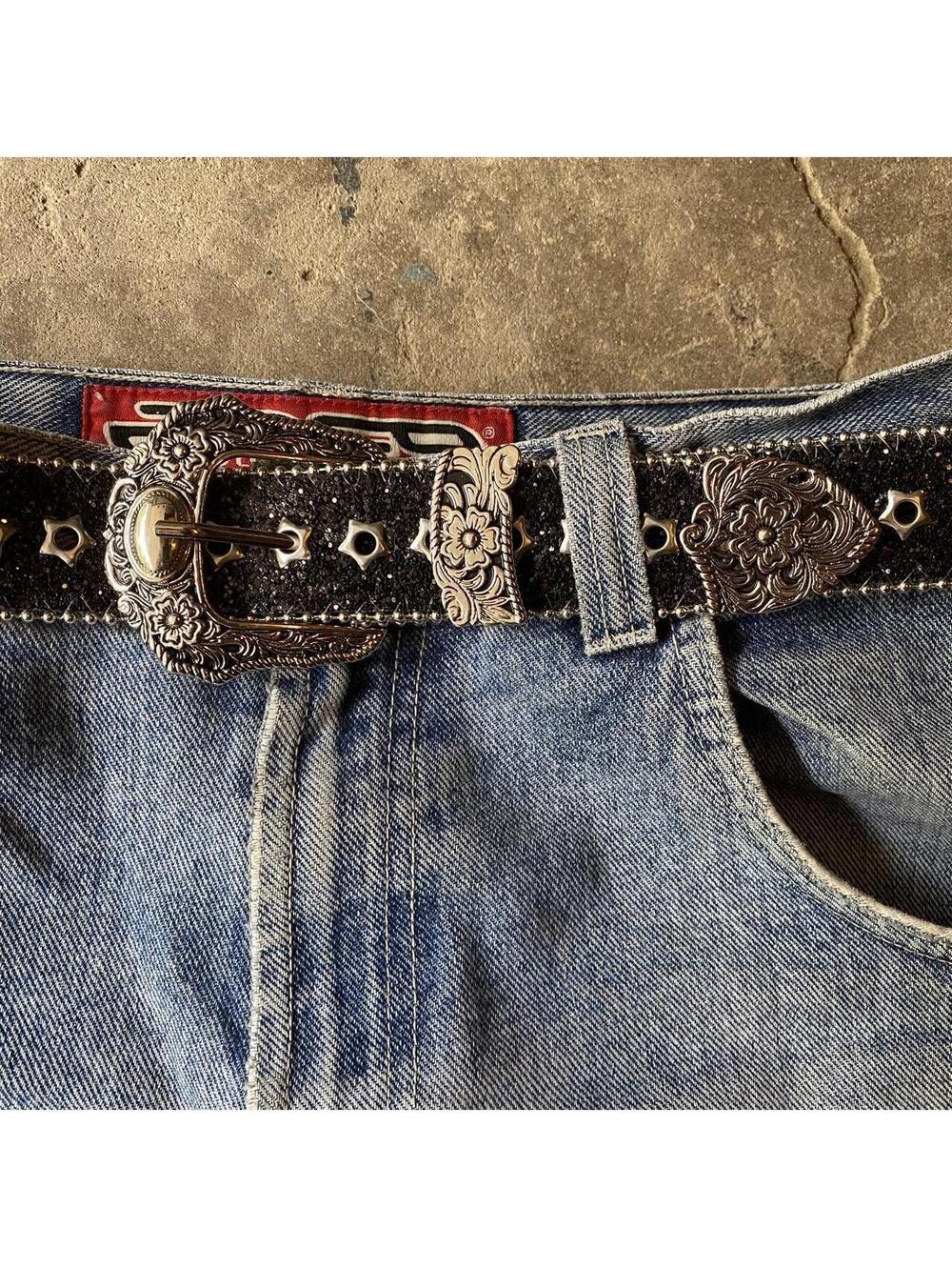 Y2k Style Studded Black and Silver 2-Tone Rhinestone belt. Cool grunge/punk - Picture 7 of 8